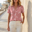 Pink summer blouse for women by FJØRNA featuring a stylish print denim design, perfect for warm weather and casual outings.