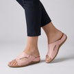 Pink FJØRNA orthopedic open-toe slide sandals for women with cushioned soles and adjustable straps on a neutral background.