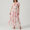Pink FJØRNA women's mini dress with V-neck and flutter sleeves, stylish and elegant for casual or dressy occasions.