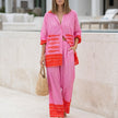 Pink FJØRNA relaxed two-piece set featuring nautical and geometric graphic motifs, casual and stylish for everyday wear.