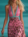 Pink Chiffon V-Neck Maxi Dress For Women