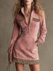 Pink Faux Suede Leopard Print Mini Dress | Casual Dress