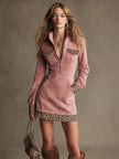 Pink Faux Suede Leopard Print Mini Dress | Casual Dress