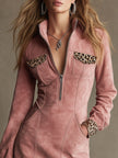 Pink Faux Suede Leopard Print Mini Dress | Casual Dress