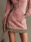Pink Faux Suede Leopard Print Mini Dress | Casual Dress