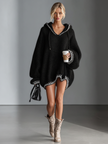 Pink knit hooded mini dress for women, featuring a cozy hood and fitted silhouette by FJØRNA.