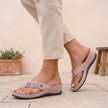 Pink FJØRNA orthopedic floral applique wedge thong sandals for women, featuring floral details and comfortable wedge heel.