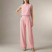 Pink FJØRNA women's two-piece set with high waist and high neck, stylish co-ord outfit for women.