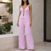 Pink striped two-piece women's bodycon co-ord set by FJØRNA, featuring a fitted top and matching skirt.