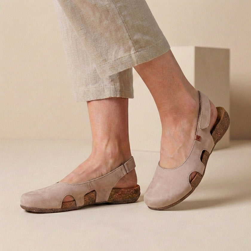 Pink FJØRNA orthopedic closed-toe slingback women's sandals with cushioned soles and supportive design.