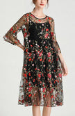 Plus size black embroidery lace dress with half sleeves, paired with matching set, by FJØRNA, stylish women’s two-piece dress.
