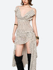 FJØRNA polka dot women’s mini dress, stylish for party and daytime wear, featuring a playful dotted pattern and a flattering fit.
