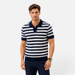 Men's FJØRNA striped slim fit polo shirt with soft summer fabric, featuring a classic collar and short sleeves.