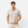 Men's FJØRNA striped slim fit polo shirt in soft summer fabric, featuring a classic collar and short sleeves.