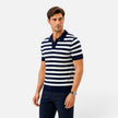 Men's FJØRNA striped slim fit polo shirt, soft summer wear, featuring a classic collar and short sleeves, ideal for casual outfits.
