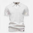 Men's slim fit knit polo shirt by FJØRNA, lightweight and breathable men's shirt displayed on a model.