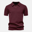 Men's slim fit knit polo shirt by FJØRNA, lightweight and breathable men's shirt, showing the stylish navy blue design.