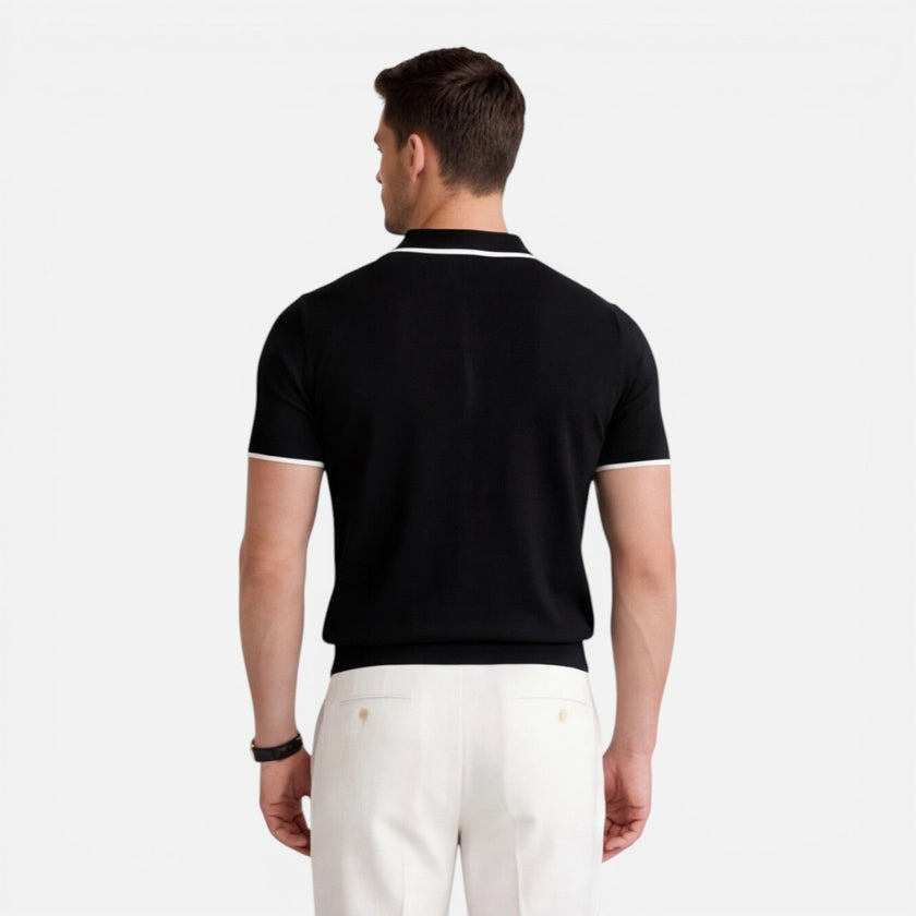Men's slim fit summer polo shirt from FJØRNA, lightweight and breathable knit fabric, ideal for warm weather.