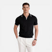 Men's slim fit summer polo shirt by FJØRNA, lightweight and breathable knit fabric, shown in a stylish fit.
