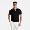 Men's slim fit summer polo shirt by FJØRNA, lightweight and breathable knit fabric, shown in a stylish fit.