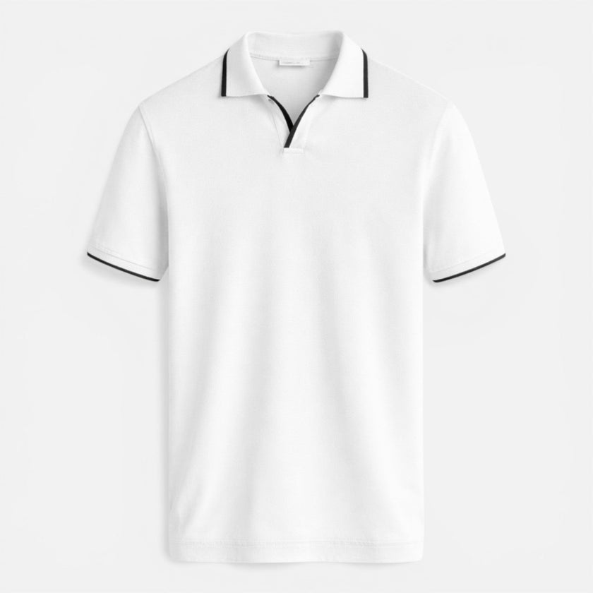 Men's slim fit summer polo shirt by FJØRNA, lightweight breathable knit fabric, short sleeves, classic collar, casual men's shirt