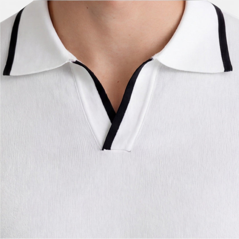 Men's slim fit summer polo shirt by FJØRNA, lightweight and breathable knit, perfect for warm weather casual wear.