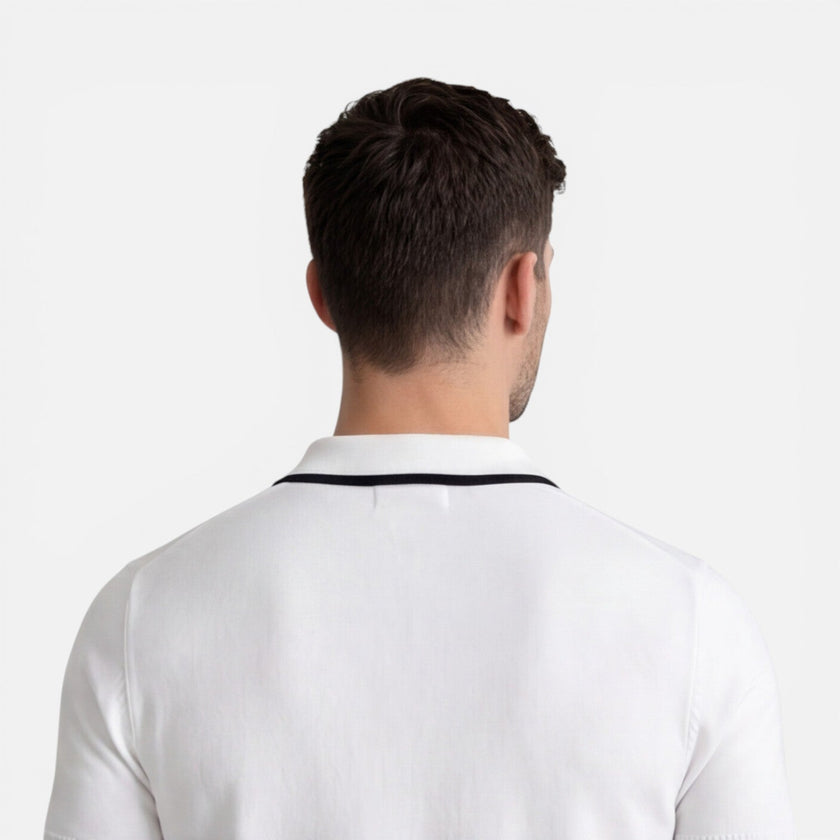 Men's lightweight, breathable slim fit summer polo shirt by FJØRNA, made from soft knit fabric, perfect for warm weather.