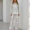 FJØRNA desert sketch print relaxed shirt and wide-leg pants 2-piece set, featuring a stylish desert-themed design and comfortable fit.