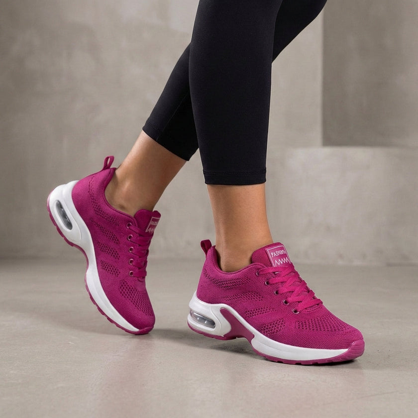 Purple FJØRNA women's orthopedic sneakers with knit upper and arch support, ideal for summer comfort and casual wear.