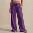 Purple women's linen summer trousers with pockets and drawstring, casual and comfortable FJØRNA trousers.