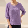 Purple floral cotton summer blouse for women, stylish top by FJØRNA with a lightweight, breezy design perfect for warm weather.