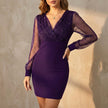 FJØRNA elegant purple mini dress for women featuring a V-neck wrap design, perfect for stylish occasions.