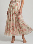 FJØRNA floral halter neck midi dress for women, sleeveless summer dress with a vibrant floral pattern and elegant design.