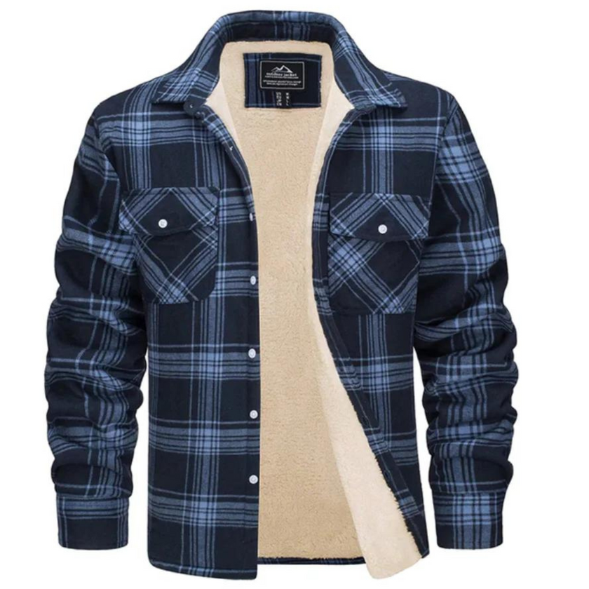 Men’s Checked Jacket - Button-Up - Warm Casual Outerwear