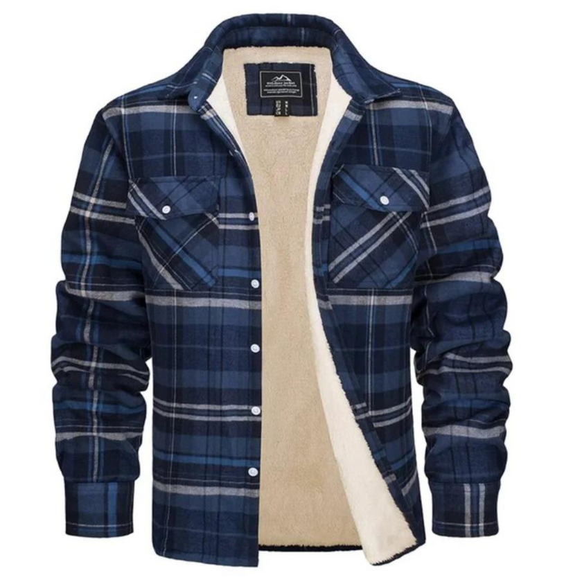 Men’s Checked Jacket - Button-Up - Warm Casual Outerwear