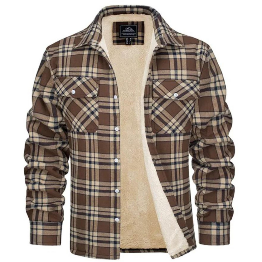 Men’s Checked Jacket - Button-Up - Warm Casual Outerwear