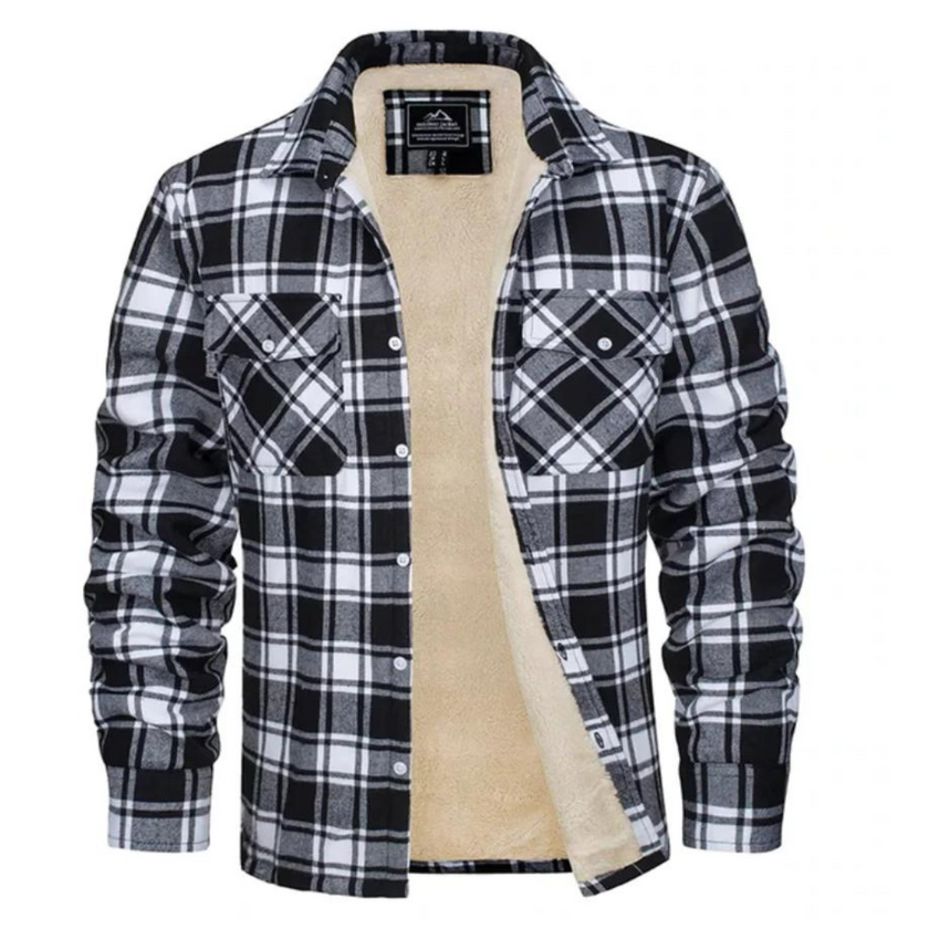 Men’s Checked Jacket - Button-Up - Warm Casual Outerwear