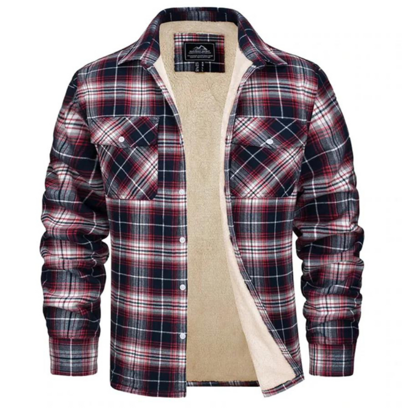 Men’s Checked Jacket - Button-Up - Warm Casual Outerwear