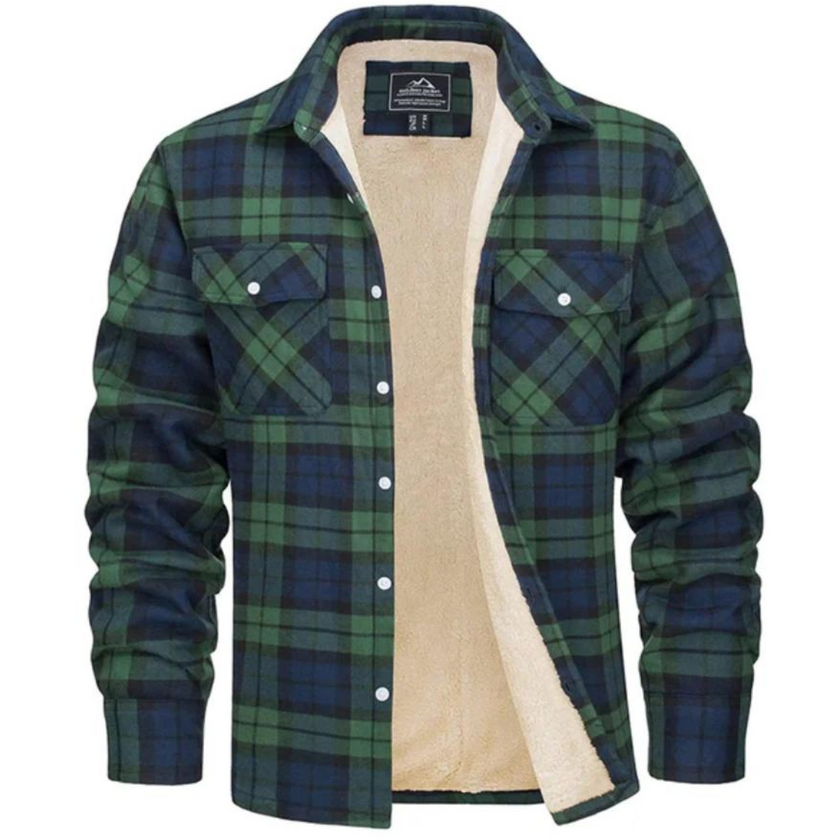 Men’s Checked Jacket - Button-Up - Warm Casual Outerwear