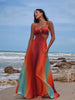 FJØRNA elegant women's maxi dress with cut-out details, perfect for evening wear, flowing fabric and stylish design.