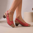 Red FJØRNA women's orthopedic heeled sandals with wedge heel, adjustable strap, and arch support for summer comfort.