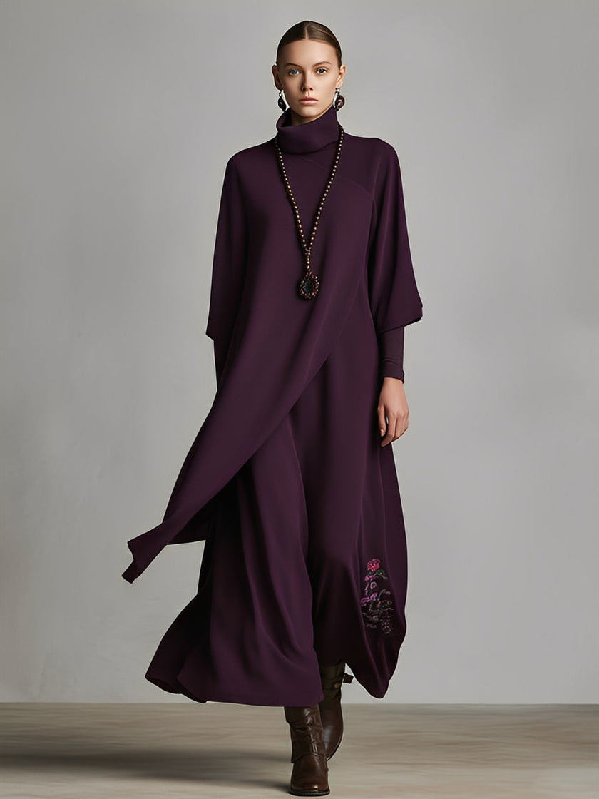 Red Cotton Turtleneck Maxi Dress | Evening Dress
