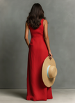 Red Linen Sleeveless Maxi Dress For Women
