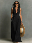 Red Linen Sleeveless Maxi Dress For Women