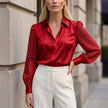 Red striped summer blouse for women with high waist, stylish FJØRNA top, perfect for warm-weather casual outfits.