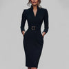 Women’s Chic Midi Dress – Elegant Sheath with Refined Collar - 1