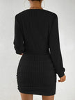 FJØRNA ribbed knit mini dress, close-up of fitted design with textured ribbing and short length, casual and stylish for everyday wear