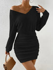 FJØRNA ribbed knit mini dress featuring a fitted silhouette and textured ribbed fabric, perfect for casual or dressy occasions.