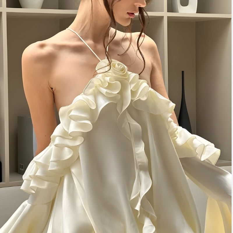 Rose Ruffled Women's Mini Dress - Party & Day Style