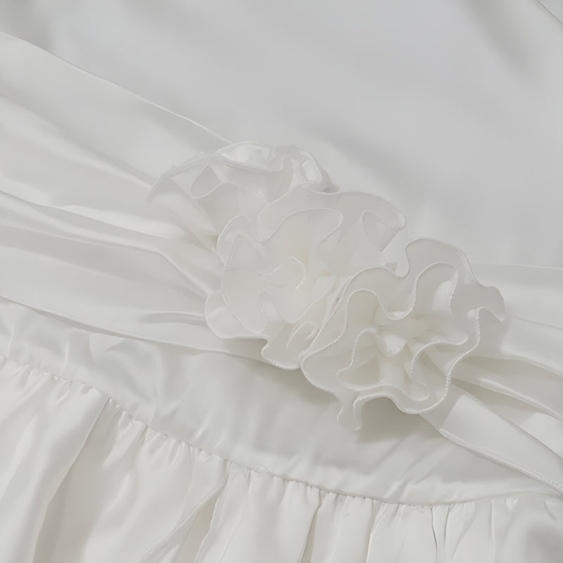 FJØRNA rose satin backless mini dress for women, perfect for parties and cocktails, featuring a sleek, elegant design.